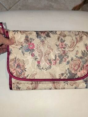 Floral Cream and Pink Fold-Over Travel Jewelry Pouch